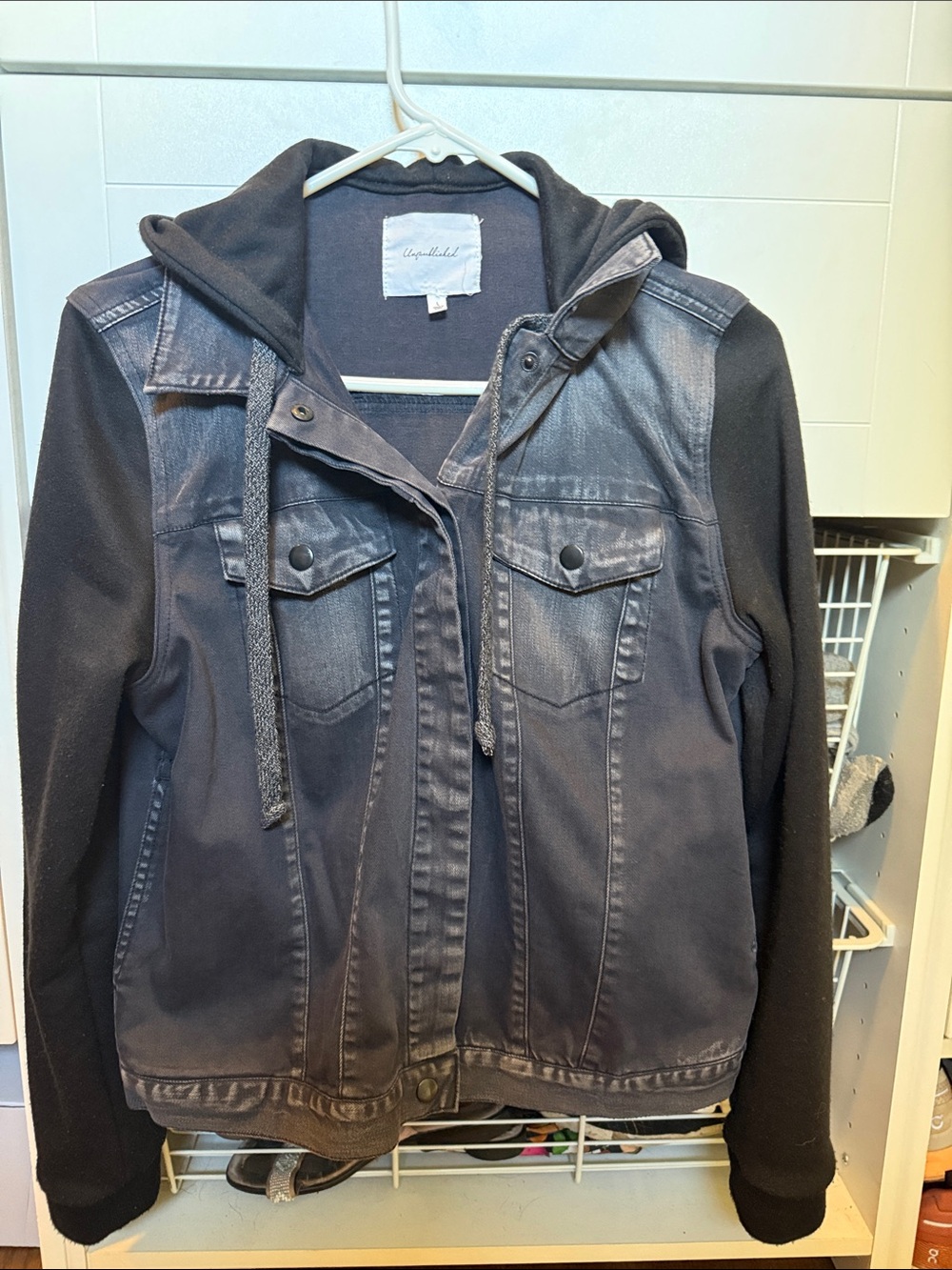 Unpublished (anthropology) Women's Black Hooded Jean Jacket